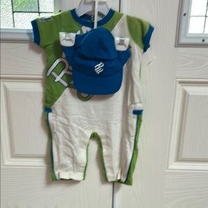 Rockwear Green and White Matching One piece outfit Set with matching hat